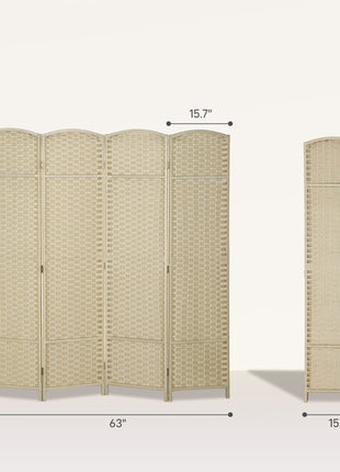 Folding Room Divider Screen 4 Panel 5.6 ' Tall Privacy Screen Freestanding Room Partition for Home Office, Beige