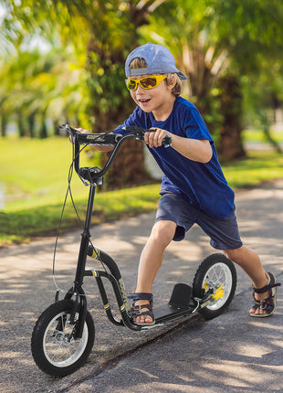 Youth Scooter Front and Rear Caliper Dual Brakes 12-Inch Inflatable Front Wheel Ride On Toy For Age 5+ - Black