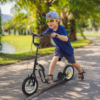 Youth Scooter Front and Rear Caliper Dual Brakes 12-Inch Inflatable Front Wheel Ride On Toy For Age 5+ - Black