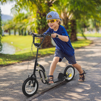 Youth Scooter Front and Rear Caliper Dual Brakes 12-Inch Inflatable Front Wheel Ride On Toy For Age 5+ - Black