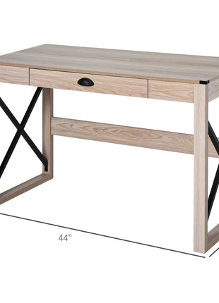 44 inch Home Office Computer Desk, Rustic Writing Desk, Farmhouse Workstation with Storage Drawer, X-Frame