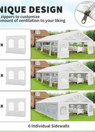 Heavy Duty Party Tent, 19.5' x 39' Large Sun Shade Canopy Tent for Parties, Wedding, Events, BBQ Grill, White