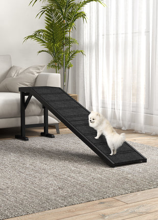 Dog Ramp w/ Non-Slip Carpet and Top Platform, 74" x 16" x 25", Black