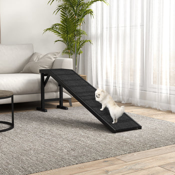 Dog Ramp w/ Non-Slip Carpet and Top Platform, 74" x 16" x 25", Black
