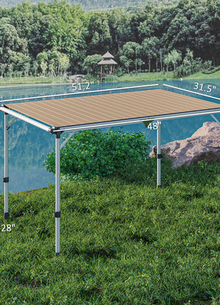 Folding Camping Table, Adjustable Height Aluminum Table, Portable Camping Table for Picnic, Beach, BBQ