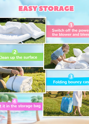 Inflatable Bounce House, 3-in-1 White Castle Bouncy House with Slide, Ball Pit and 370W Blower for Kids Ages 3-8, White