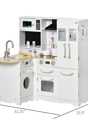 Large Play Kitchen with Full Set of Appliances for a Modern Day Pretend Kitchen, Tons of Storage, Corner Play Kitchen Set with Sound Effect, Educational Pretend Role Playset Game