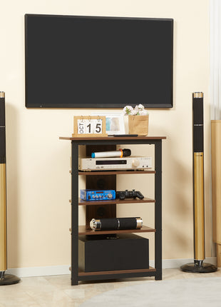 Media Stand with 4-Tier Audio Rack AV Media Corner Shelf with Cable Management for DVD Players Game Console TV Box Cable Box Xbox WiFi Router, Brown