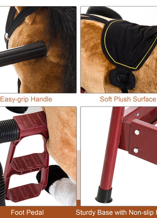 Durable Kids Plush Spring Rocking Horse, Ride On Rocking Horse with Realistic Sounds, Brown