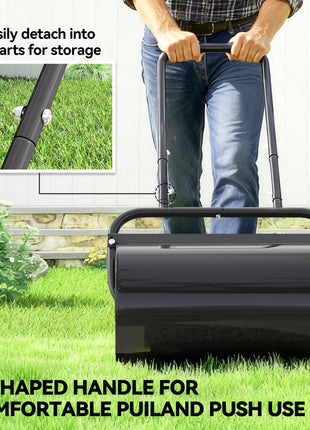 20-Inch Push/Tow Behind Lawn Roller Filled with 10 Gal Water or Sand for Flattening Sod in the Garden, Black
