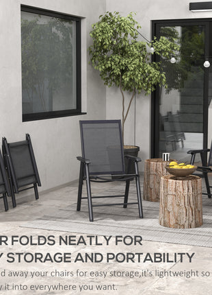 Set of 4 Outdoor Folding Chairs, Stackable Patio Dining Chairs with Armrests, Metal Frame, Black