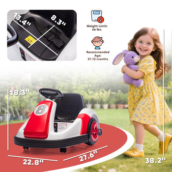 6V Kids Bumper Car with Big Wheels, Electric Car for Kids with 360-Degree Spin, Slow Start, for 37-72 M, Red