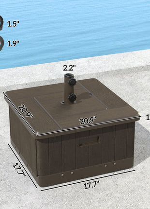 3-in-1 Outdoor Umbrella Base with Wheels and Handles, End Table, Flower Box Planter with Hole, 175 lbs. Capacity, Brown