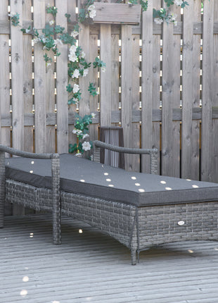 Wicker Chaise Lounge, 4 Position Adjustable Backrest and Cushions Outdoor Lounge Chair PE Rattan Sun Lounger for Poolside, Balcony or Garden, Dark Grey