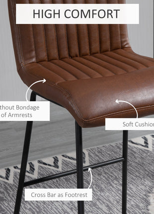 30" Industrial Bar Stool, PU Leather Barstool with Footrest, Upholstered Armless Pub Height Chair, Brown / Black