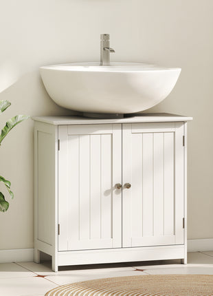 24" Under Sink Storage Cabinet with 2 Doors and Shelves, Pedestal Sink Bathroom Vanity Furniture, White