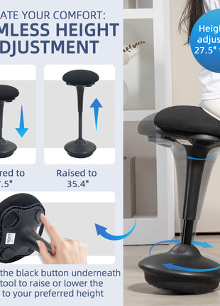 Backless Wobble Chair, Adjustable Active Ergonomic Stool Chair, with Rocking Motion, Padded, Black