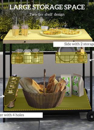 Outdoor Bar Cart Patio Serving Cart with Wine Holders Natural