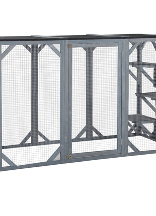 71" x 32" x 44" Large Wooden Outdoor Cat Enclosure Catio Cage With 3 Platforms, Gray