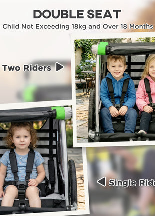 3-in-1 Bike Trailer for Kids, Running Stroller with 2 Seats, Jogging Cart with 5-Point Harness, Storage Units, Green