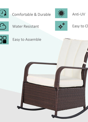 PE Rattan Rocking Recliner with Footrest, Beige