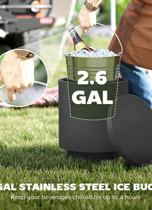 2.6 Gal Outdoor Side Table, 3-In-1 Concrete Cooler Bar Table with Storage, Removable Ice Bucket and Lid, Charcoal Gray