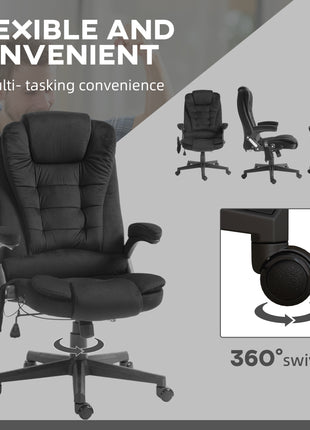 6 Point Executive Office Chair with Heat, Velvet High Back Vibrating Massage Office Chair, Black