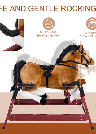 Durable Kids Plush Spring Rocking Horse, Ride On Rocking Horse with Realistic Sounds, Brown