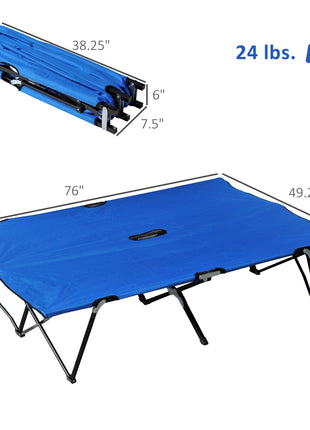 2 Person Folding Camping Cot for Adults, 50" Extra Wide Outdoor Portable Sleeping Cot with Carry Bag, Elevated Camping Bed, Beach Hiking, Blue