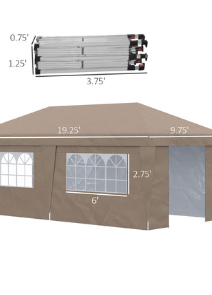 10' x 19.5' Pop Up Canopy Tent Height Adjustable Event Shelter w/ Sidewalls, Leg Weight Bags, Wheeled Carry Bag, Brown