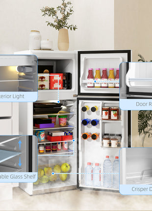 Small Fridge with Freezer, 4 Cu Ft Refrigerator with Reversible Doors, White