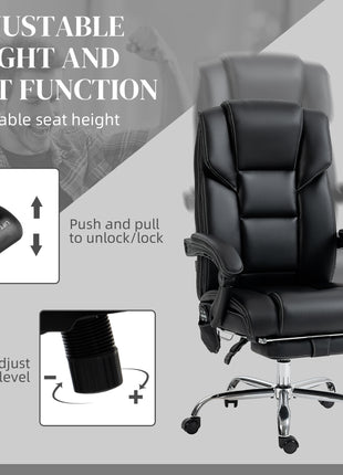 6 Point Vibration Massage Office Chair with Heat, PU Leather Computer Chair with Adjustable Height Reclining Back, Black
