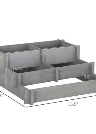 3 Tier Raised Garden Bed, Water Draining Fabric for Soil, Elevated Wood Flower Box for Vegetables, Herbs, Gray