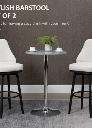Bar Height Bar Stools Set of 2, Modern 360° Swivel Kitchen Chairs with Steel Legs and Footrest, 29.5 Inch Seat Height Upholstered Barstools for Kitchen Island, Cream White
