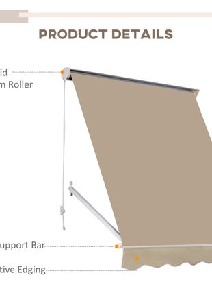 6' Drop Arm Manual Retractable Window Awning Sun Shade Shelter for Patio Balcony Outdoor, Aluminum, Can Cover 2 Windows, Cream White