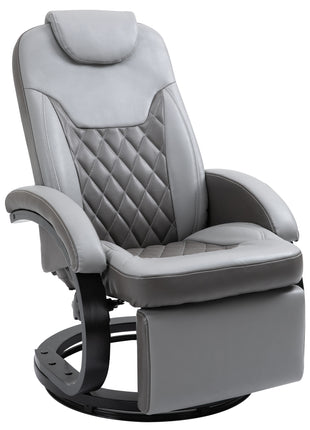 Faux Leather Manual Recliner, Adjustable Swivel Lounge Chair, Armchair with Footrest and Round Base for Living Room, Gray