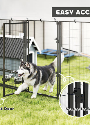 9.8' x 9.8' x 6' Outdoor Dog Kennel, Dog Kennel Outside Run with 360° Rotating Bowls, Waterproof & UV Resistant Cover