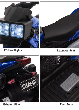 6V Kids Motorcycle Toddler Ride-on Toy, High-Traction Battery-Operated Mini Electric Motorbike with Forward/Reverse Switch, Music, Headlights, Horn, Blue