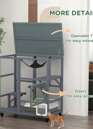 Cat House, Indoor Cat Enclosure on Wheels with Openable Top, 39"