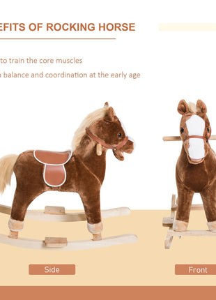 Kids Ride on Rocking Horse Toddler Plush Toy with Realistic Sounds for 3 Years Old Children - Brown