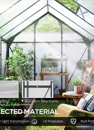 Polycarbonate Greenhouse, Heavy Duty Outdoor Aluminum Walk-in Green House Kit Vent Door, 6.2'x8.3'x6.6' Gray