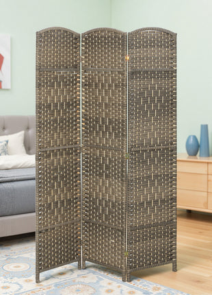 Folding Room Divider Screen 3 Panel 6' Tall Privacy Screen Freestanding Wood Partition for Home Office, Dark Rustic Oak