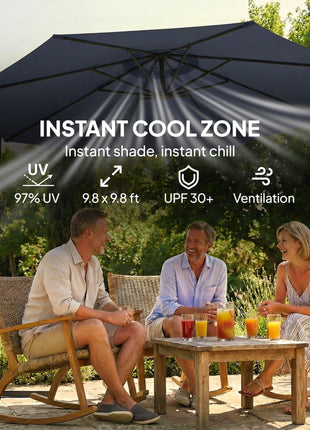 10 ft Offset Patio Umbrella with Cover, Hanging Cantilever Umbrella with 360° Rotation, Crank Handle, Tilt, Navy Blue