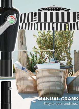 8.6FT Patio Umbrella, UPF 30+ Outdoor Market Umbrella, 2-Tier Vented Patio Table Umbrella with Crank 8 Ribs, Tiltable Porch Umbrella for Garden Deck Poolside, Black