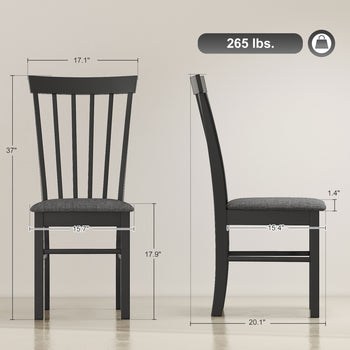 Wooden Dining Chairs Set of 2, Farmhouse Upholstered Kitchen Chairs with Rubber Wood Frame, Black and Gray