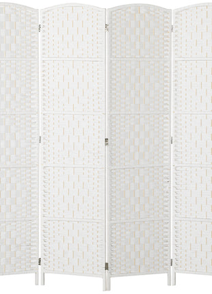 Room Divider, 4 Panel Folding Privacy Screen, 6FT Tall Portable Weave Partition Wall Divider for Bedroom, White