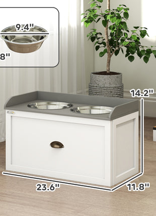 Pet Feeding Station Pet Dish Bowl Set with Storage, 2 Elevated Dog Bowls for Large Sized Dogs, White