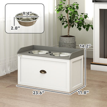 Pet Feeding Station Pet Dish Bowl Set with Storage, 2 Elevated Dog Bowls for Large Sized Dogs, White