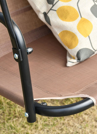 2-Seater Patio Swing Chair, Outdoor Adjustable Canopy Porch Swing with Armrests, Texeline Fabric and Steel Frame, Brown