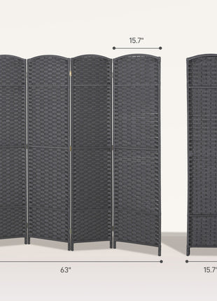 Folding Room Divider Screen 4 Panel 5.6 ' Tall Privacy Screen Freestanding Room Partition for Home Office, Charcoal Gray